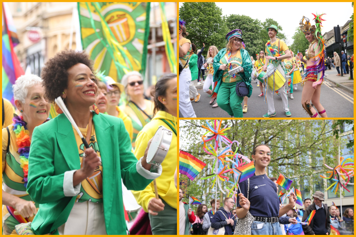 Images of crowds and performers from Pride in Cheltenham 2023.